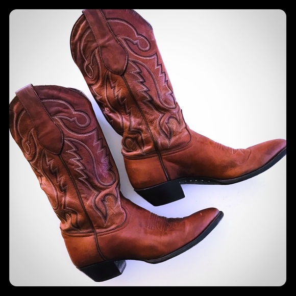 Lima Shoes - Vintage Western Cowboy Boots Brown w Stitch Detail